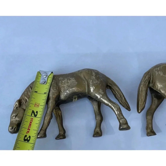 Vintage 2 Solid Brass Equestrian Horse Pair Grazing Figurines Statue Home Decor - Picture 9 of 10